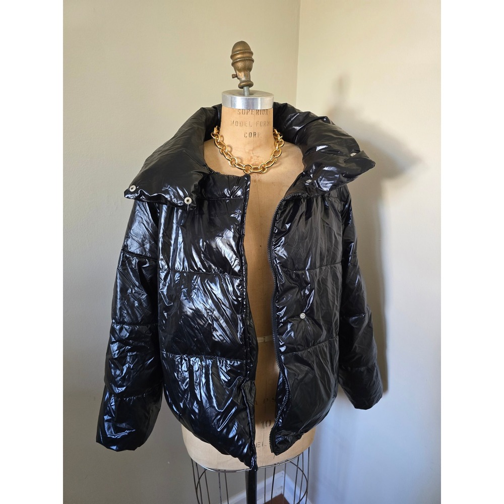 A New Day Black Glossy Puffer Jacket Size L